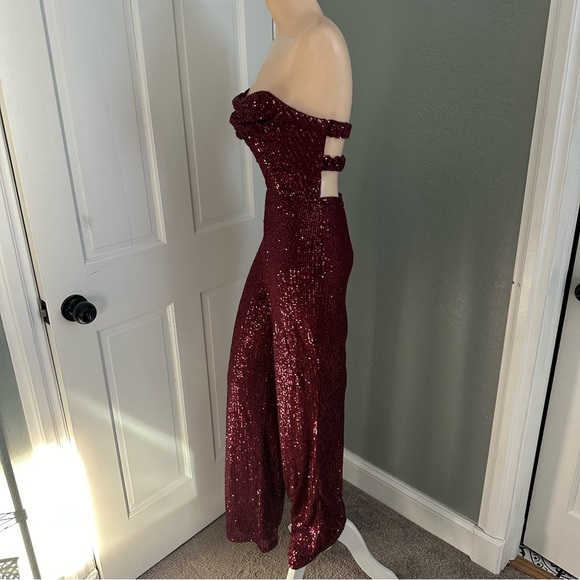 LULU’S GLORIOUS VISION SEQUIN STRAPLESS WIDE LEG JUMPSUIT - Picture 12 of 15